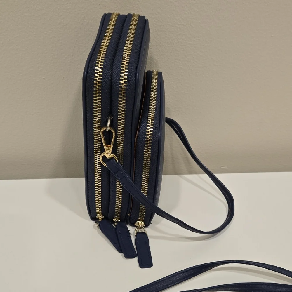 Navy Crossbody Bag with Gold Accents - Picture 6 of 12